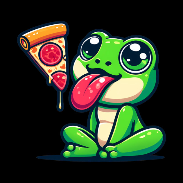 Cute Frog eating Pizza by logiamerch