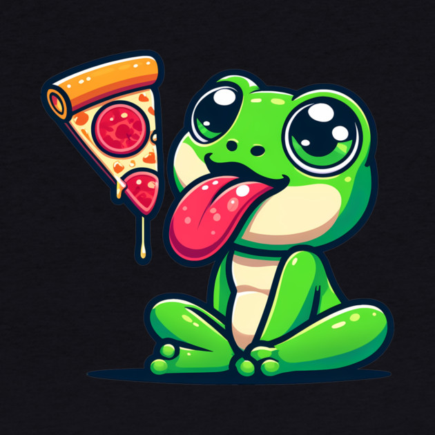Cute Frog eating Pizza by logiamerch