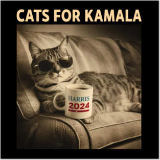 Cat Ladies for Kamala Funny Cat 2024 President Kamala Harris Posters and Art