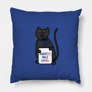 Small Cute Cat with Harris Walz 2024 Sign Pillow