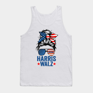 Harris Waltz 2024 For President Kamala Harris Tim Walz 2024 Messy Bun Tank Top