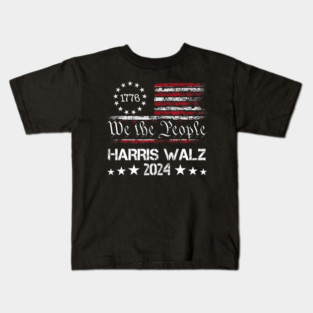 Harris Walz 2024 Kamala Harris Tim Walz American Flag Kids T-Shirt