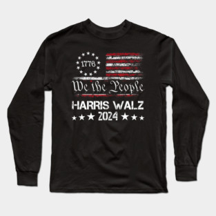 Harris Walz 2024 Kamala Harris Tim Walz American Flag Long Sleeve T-Shirt