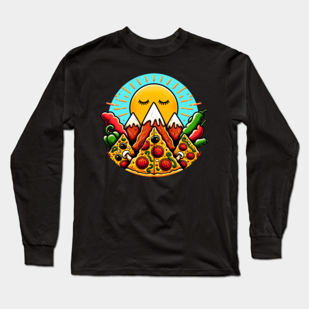 Funny Pizza Moutain Long Sleeve T-Shirt by logiamerch