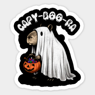 Capy-Boo-Ra Design: Capybara Ghost with Candy - Cute Halloween Art Magnet