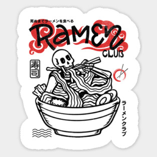 Ramen Club Design: Skeleton in Ramen Bowl - Unique Japanese Art Sticker