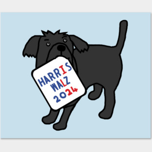 Cute Dog with Harris Walz 2024 Sign Posters and Art