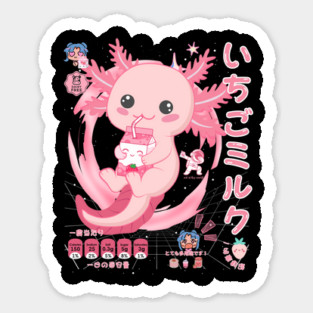 Strawberry Milk Axolotl Design: Kawaii Axolotl with Japanese Text - Out of This World! Magnet