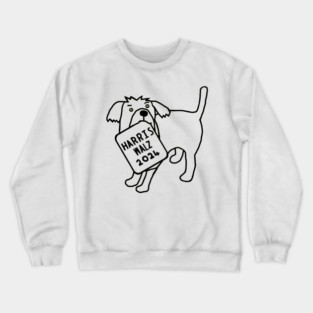 Cute Dog with Harris Walz 2024 Sign Line Drawing Crewneck Sweatshirt
