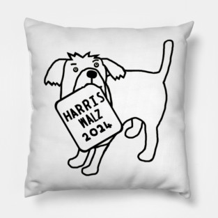 Cute Dog with Harris Walz 2024 Sign Line Drawing Pillow