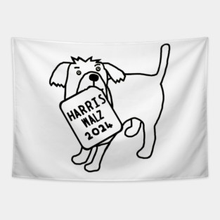 Cute Dog with Harris Walz 2024 Sign Line Drawing Tapestry