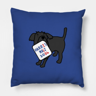 Small Cute Dog with Harris Walz 2024 Sign Pillow