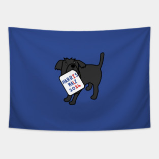 Small Cute Dog with Harris Walz 2024 Sign Tapestry