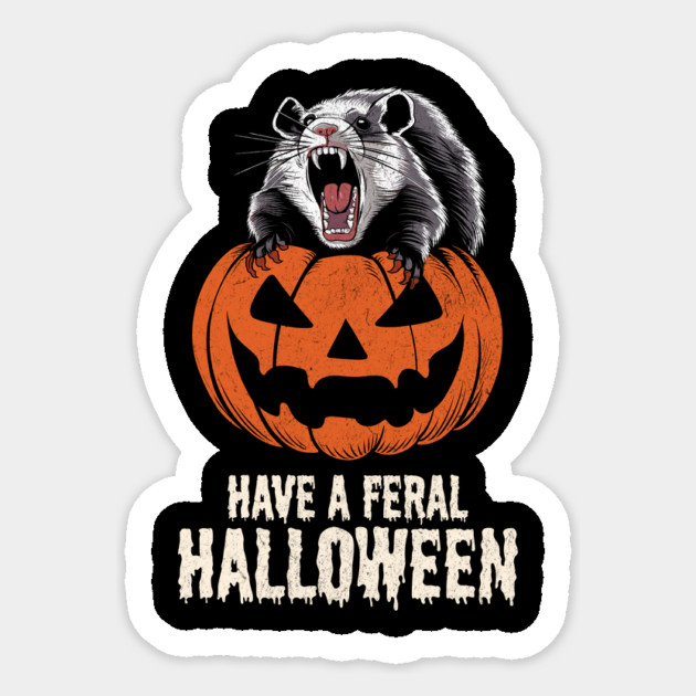 Have a Feral Halloween Design: Feral Animal on Jack-o'-Lantern - Spooky Halloween Art Sticker by Designed By Marty