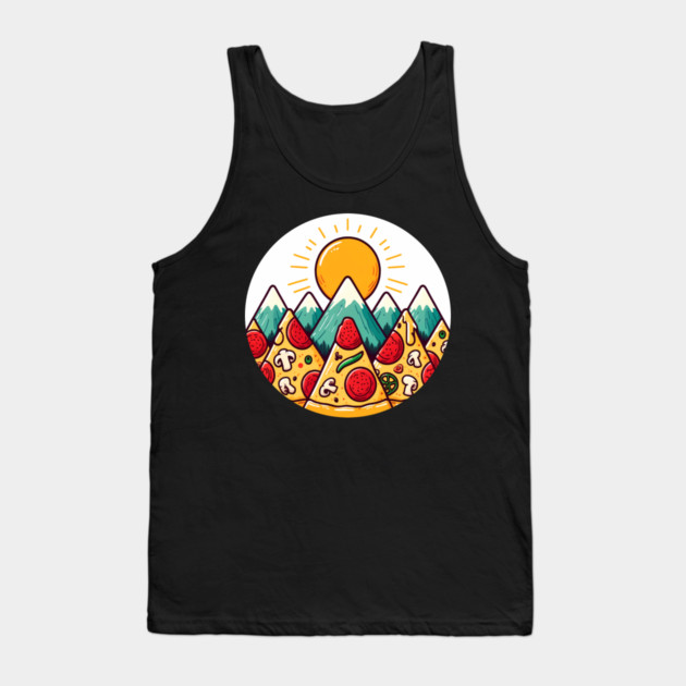 Funny Pizza Moutain Tank Top by logiamerch