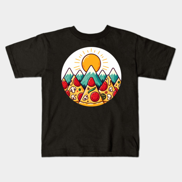 Funny Pizza Moutain Kids T-Shirt by logiamerch