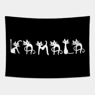 Womens Kamala Cat - Cute cat shaped font letters subtle Comma La Tapestry