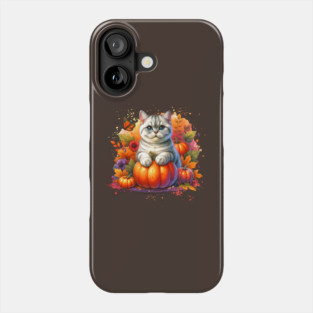 British Shorthair Cat with Pumpkin Phone Case