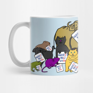 Election Group of Cute Animals with Harris Walz 2024 Signs Mug