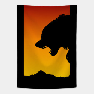 Sunset Snarling Wolf - Wolf Lover - Growling Wolf Aggressive Wolves Tapestry