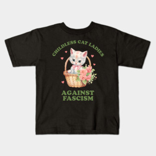 Childless Cat Ladies Against Fascism Kamala Harris 2024 Retro Kitten Basket Kids T-Shirt