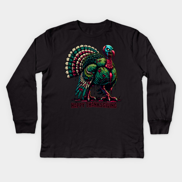 Zombie Thanksgiving Turkey Kids Long Sleeve T-Shirt by HolidayBug