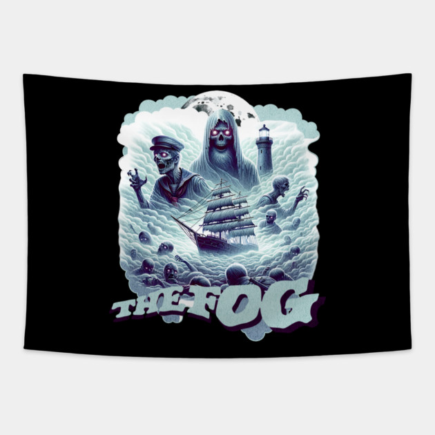 The FOG Creepy Zombie lie sailors with Ghost Ship and Lighthouse Tapestry by Joaddo