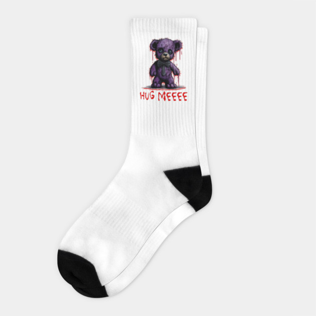 Zombie Bear begs "Hug meeee" Halloween design Socks by Luxinda