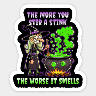 Fun Witchy Halloween Stinky Cauldron Design Sticker
