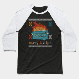 Ugly Christmas Sweater Design Dumpster Fire - Merry and Bright Baseball T-Shirt