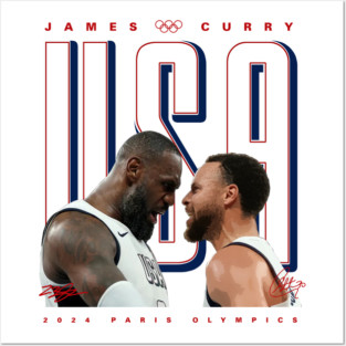 Lebron James x Steph Curry USA Posters and Art