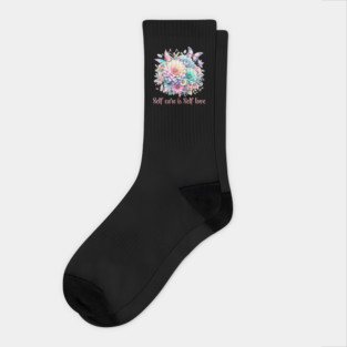 SELF CARE IS SELF LOVE, FLORAL BUTTERFLY MENTAL HEALTH QUOTES, SELF LOVE QUOTES Socks
