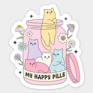 BOHO FLORAL CAT PILLS Sticker