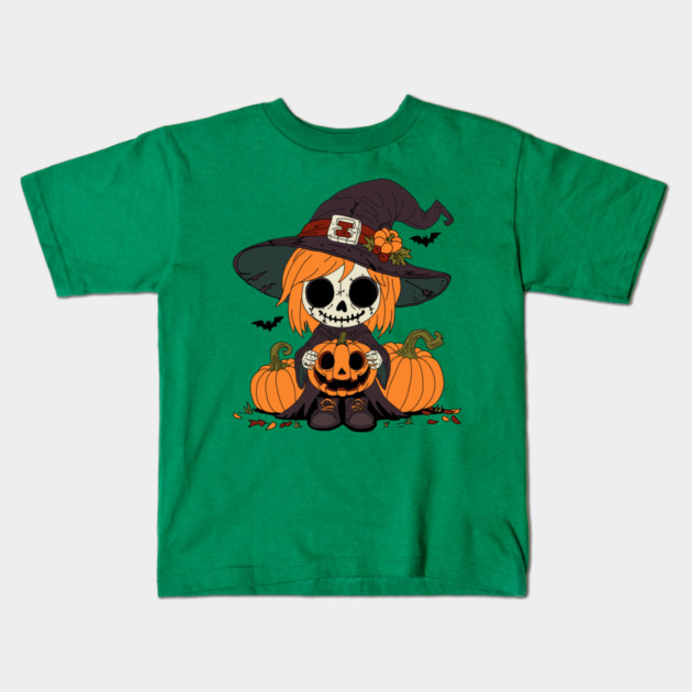Cute Autumn Witch Kids T-Shirt by H. R. Sinclair