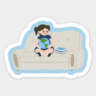 Little Rory with Hug-a-World and books Sticker