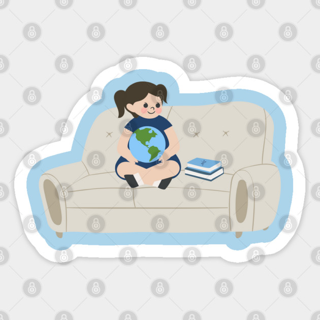 Little Rory with Hug-a-World and books Sticker by Stars Hollow Mercantile