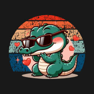Cute Crocodile On Retro Sunset T-Shirt