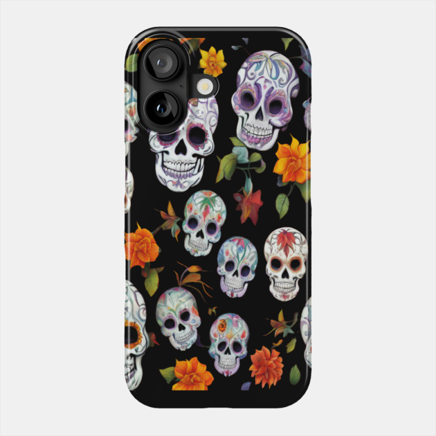 Halloween Sugar Skull and Festive Skull Pattern Phone Case by BirdsnStuff
