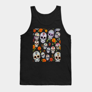 Halloween Sugar Skull and Festive Skull Pattern Tank Top