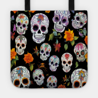 Halloween Sugar Skull and Festive Skull Pattern Tote