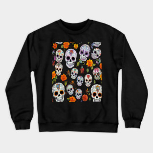 Halloween Sugar Skull and Festive Skull Pattern Crewneck Sweatshirt