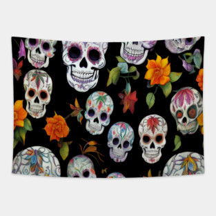 Halloween Sugar Skull and Festive Skull Pattern Tapestry
