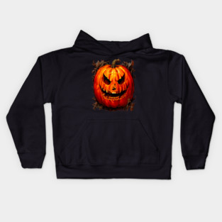 Halloween Scary Giant Orange Pumpkin Face Kids Hoodie
