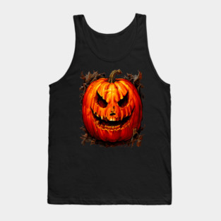 Halloween Scary Giant Orange Pumpkin Face Tank Top