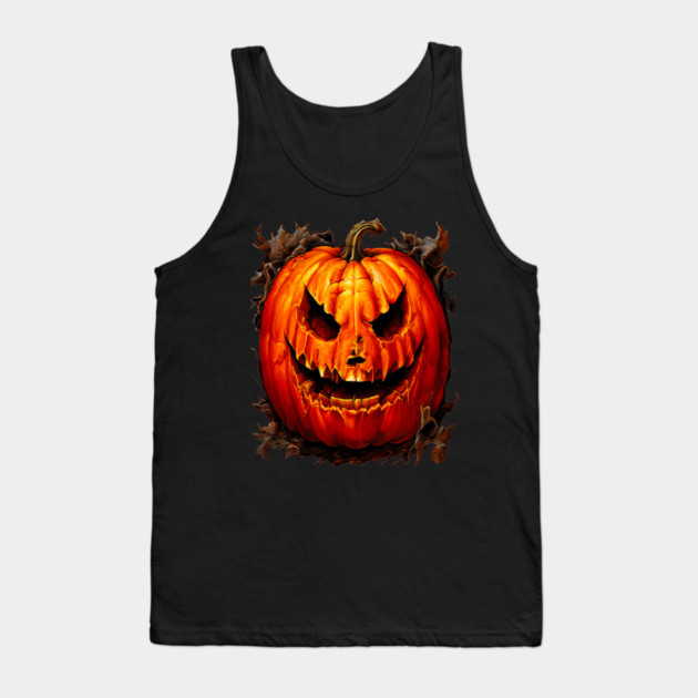 Halloween Scary Giant Orange Pumpkin Face Tank Top by BirdsnStuff