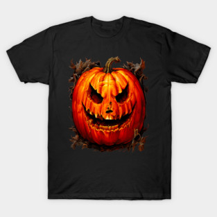 Halloween Scary Giant Orange Pumpkin Face T-Shirt