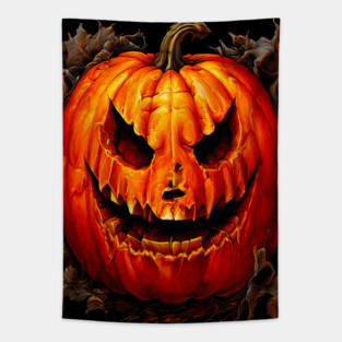 Halloween Scary Giant Orange Pumpkin Face Tapestry
