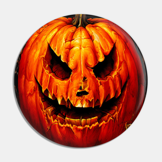 Halloween Scary Giant Orange Pumpkin Face Pin by BirdsnStuff