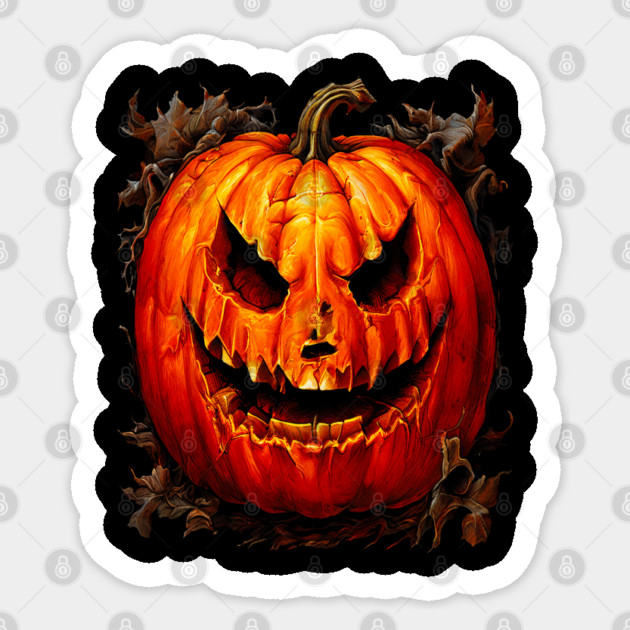 Halloween Scary Giant Orange Pumpkin Face Sticker by BirdsnStuff