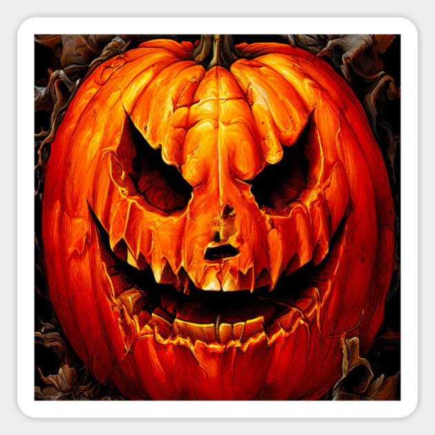 Halloween Scary Giant Orange Pumpkin Face Magnet by BirdsnStuff